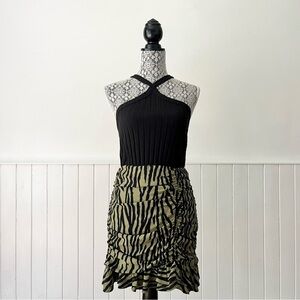 Zara Animal Print High Waisted Ruched Mini Skirt Size S